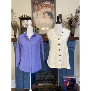Lot of 2 Soft Surroundings XS S Pet Button Down Shirt Tank Artsy Linen Boho